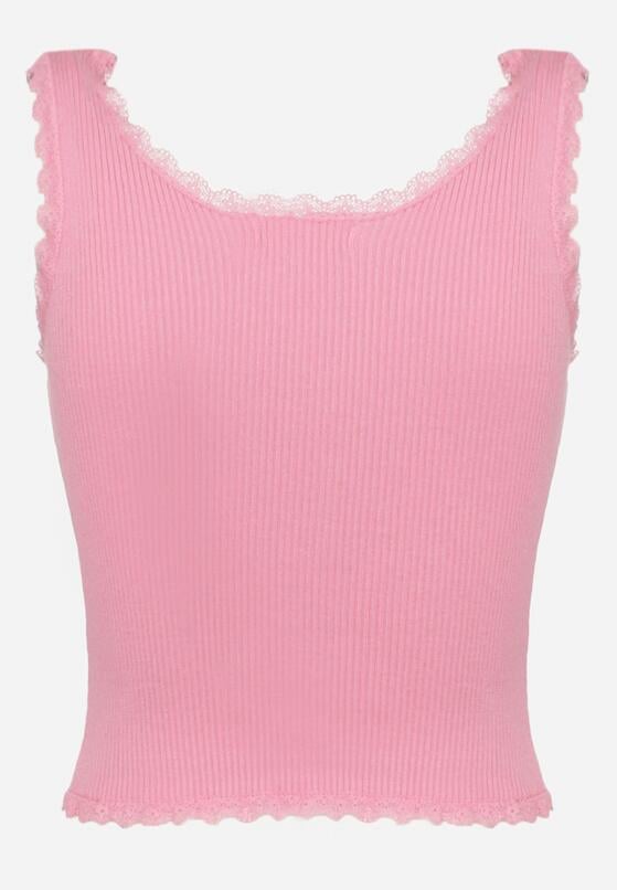 Różowy Tank Top z Ozdobną Lamówką z Koronki Aritvea 7