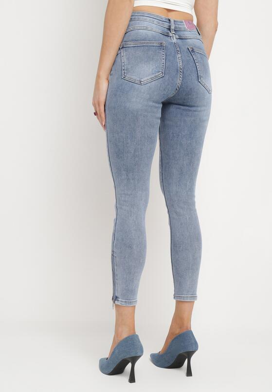 Jasnoniebieskie Bawełniane Jeansy Skinny z Przetarciami Erliaxa 4