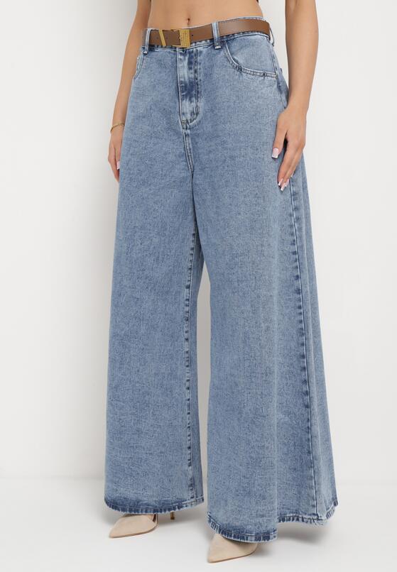 Niebieskie Jeansy z Szerokimi Nogawkami z Paskiem w Komplecie Lariada 4