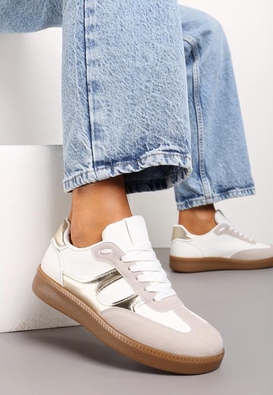 Biało-Złote Sneakersy Tenisówki na Kauczukowej Podeszwie Ondriama 1