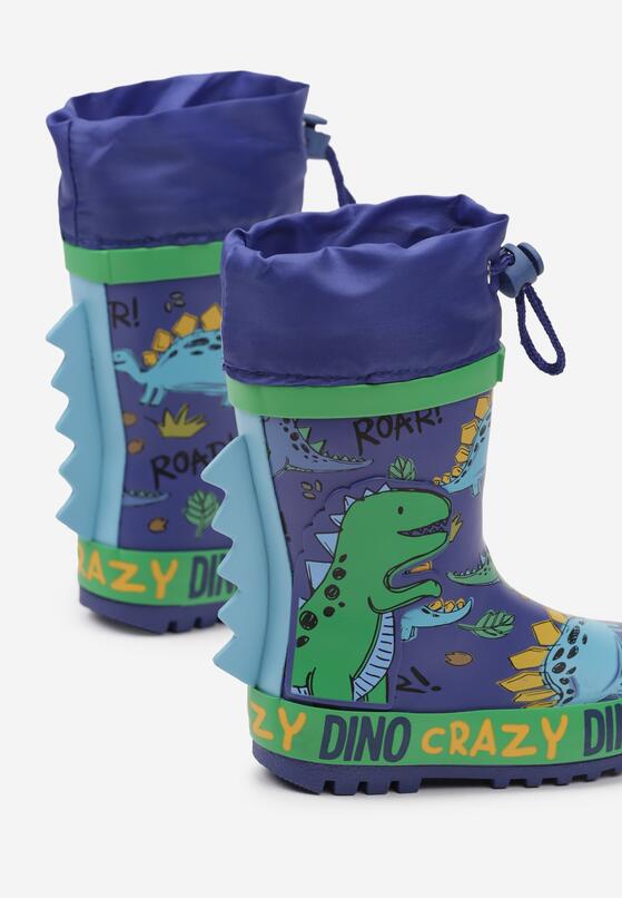 Granatowo-Zielone Kalosze Dinozaury z Regulowaną Cholewką i Grubą Podeszwą Prunela 3