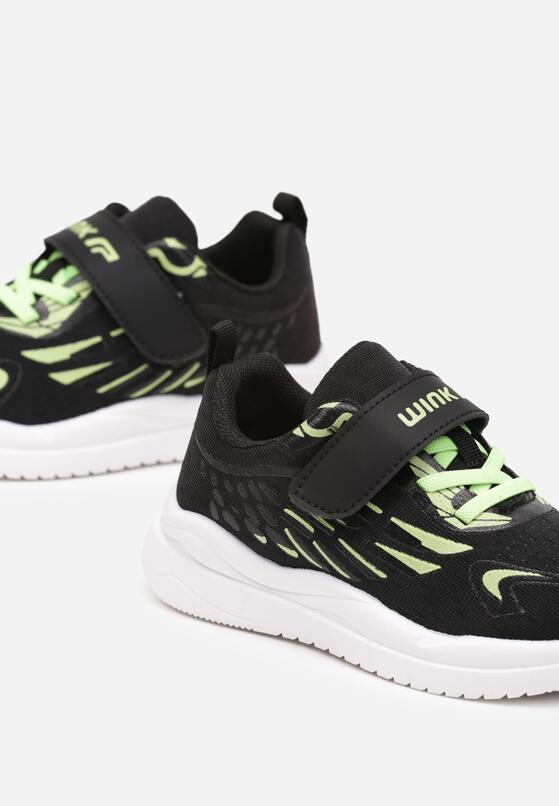 Czarne Buty Sportowe Zapinane na Rzep z Ozdobnym Nadrukiem Akuio 3