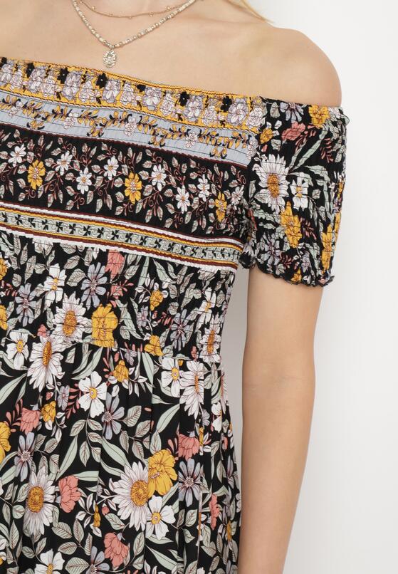 Czarno-Beżowa Sukienka Hiszpanka z Bawełny z Wzorem w Kwiaty w Stylu Boho  Hesperea 5