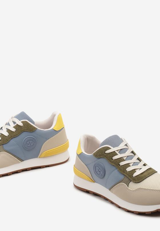 Beżowo-Niebieskie Sznurowane Sneakersy z Okrągłym Noskiem Halaina 6