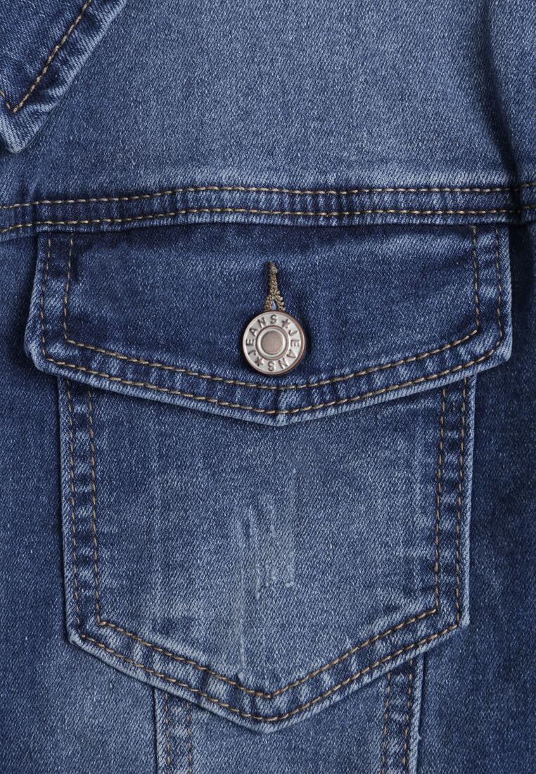 Granatowa Jeansowa Kurtka z Przetarciami i Kieszeniami z Klapami Hazelle 8