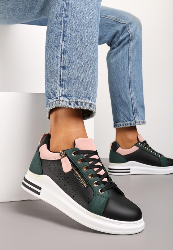 Czarno-Różowe Sneakersy z Ozdobnym Suwakiem Rosadella 2