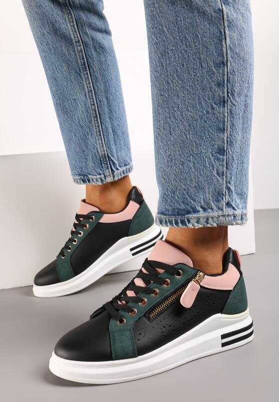 Czarno-Różowe Sneakersy z Ozdobnym Suwakiem Rosadella 1