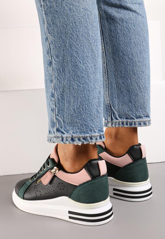 Czarno-Różowe Sneakersy z Ozdobnym Suwakiem Rosadella 3