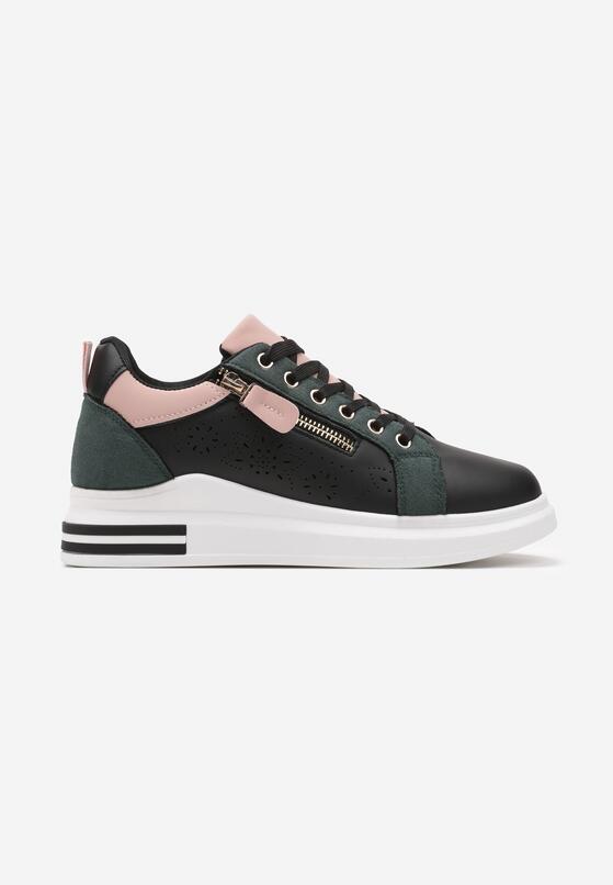 Czarno-Różowe Sneakersy z Ozdobnym Suwakiem Rosadella 4
