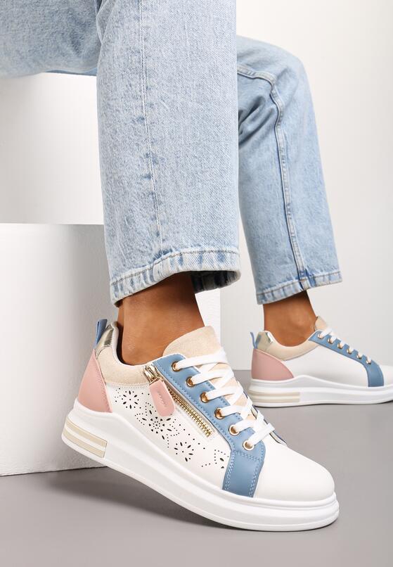Biało-Niebieskie Sneakersy z Ozdobnym Suwakiem Rosadella 1