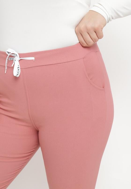 Ciemnoróżowe Spodnie High Waist z Troczkiem w Pasie Istmena 5