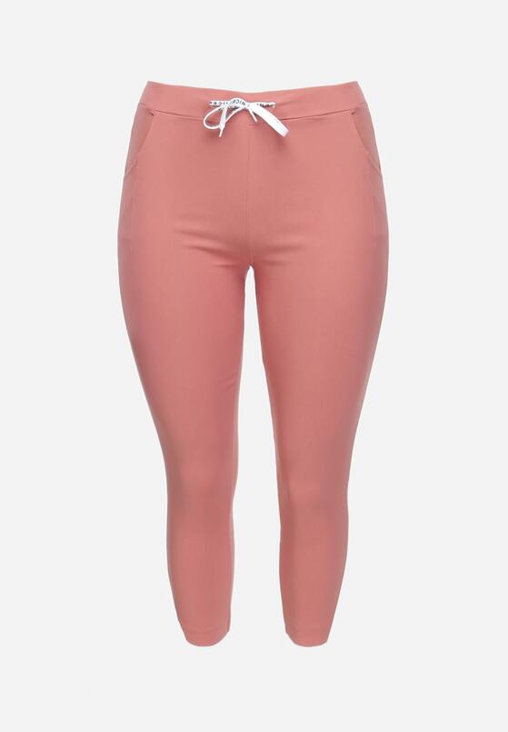 Ciemnoróżowe Spodnie High Waist z Troczkiem w Pasie Istmena 6