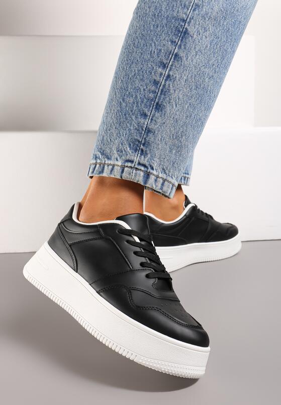 Czarne Sneakersy na Grubej Podeszwie przed Kostkę Kiwiana 1