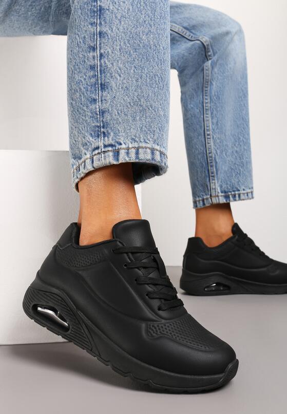 Czarne Sznurowane Sneakersy z Podeszwą Air z Ekoskóry Starpe 2