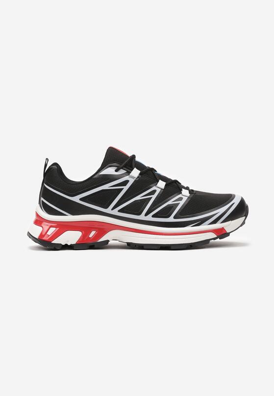 Czarno-Czerwone Sznurowane Buty Sportowe na Płaskiej Podeszwie z Ozdobnymi Przeszyciami Ililena 1