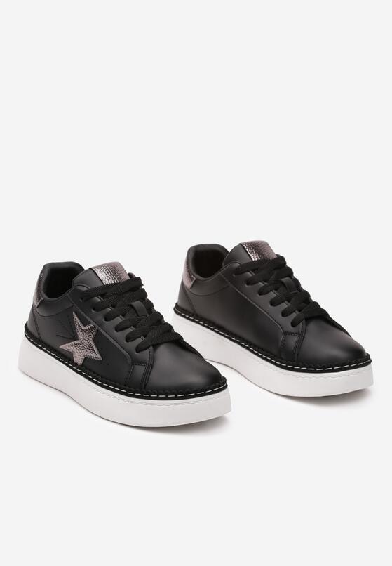 Czarne Sznurowane Sneakersy na Płaskiej Podeszwie z Aplikacją Cenulla 5