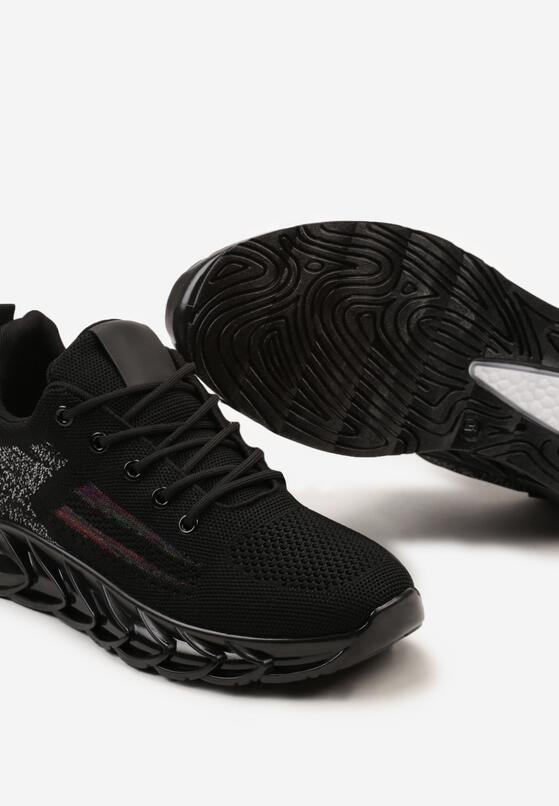 Czarne Płaskie Sznurowane Buty Sportowe z Wzorzystą Podeszwą Denamarie 3