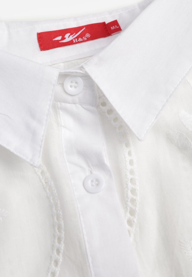 Biała Klasyczna Koszula z Haftowanej Tkaniny Zapinana na Guziki i Regulowanym Rękawem Cavonella 8