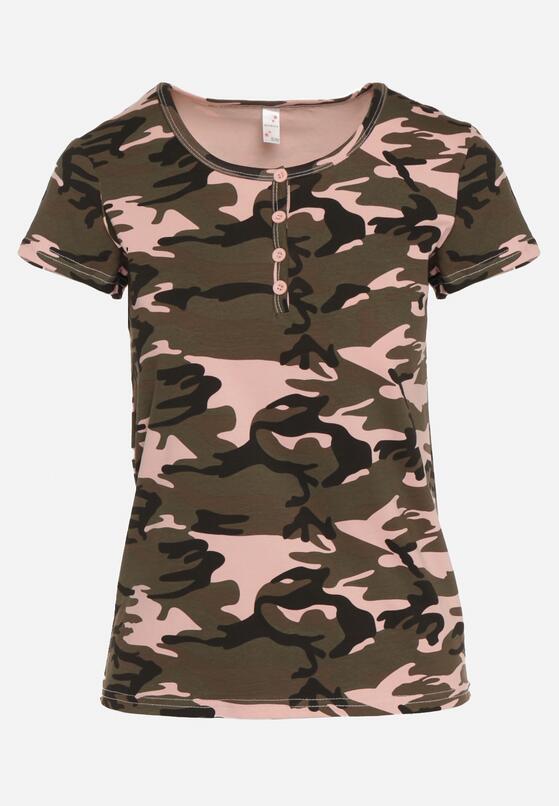 Zielono-Różowy  Bawełniany T-shirt w Moro Navaria 6