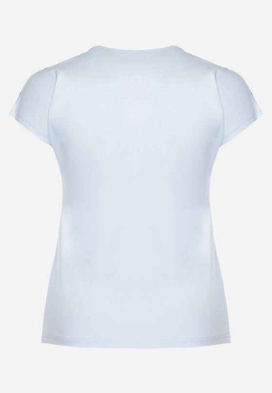 Jasnoniebieski T-shirt z Krótkim Rękawem i Ozdobną Koronką Winneli 7