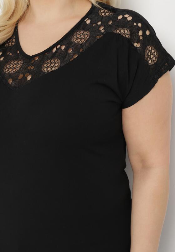 Czarny T-shirt z Krótkim Rękawem i Ozdobną Koronką Winneli 5