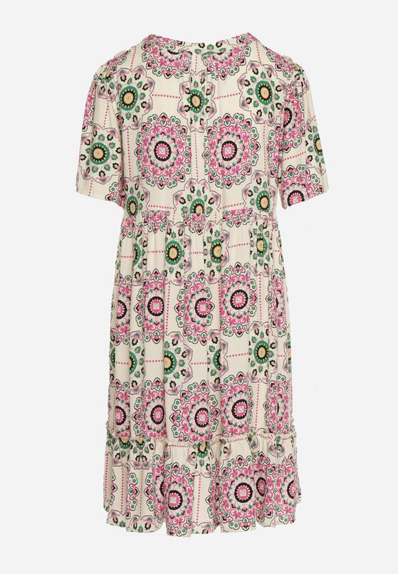 Różowa Sukienka Boho z Wiskozy o Rozkloszowanym Fasonie Wiadena 7