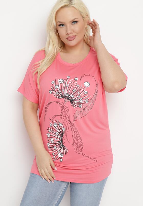 Różowy T-shirt z Ozdobnym Nadrukiem i Cyrkoniami Colilena 2