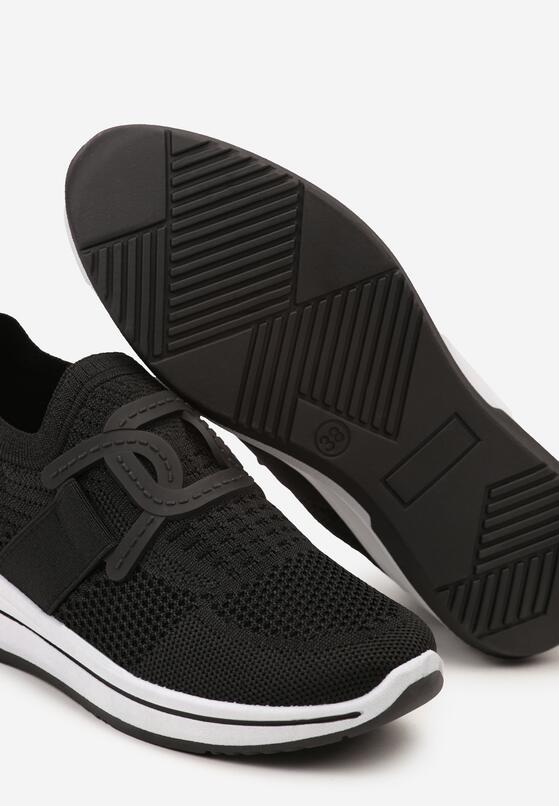 Czarne Buty Sportowe na Koturnie z Elastyczną Cholewką przed Kostkę Vataria 6