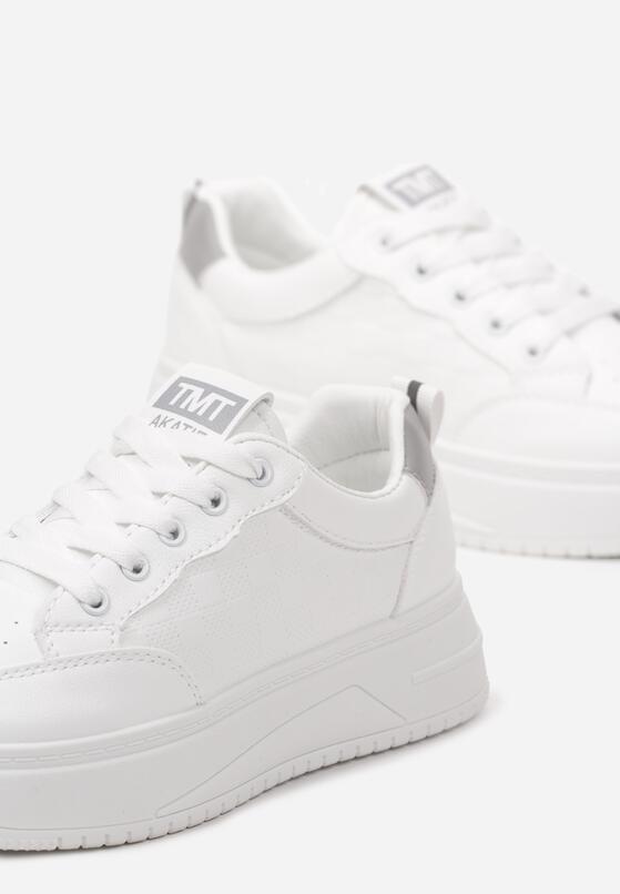 Biało-Szare Klasyczne Sneakersy na Grubszej Podeszwie Ozdobione Perforacją Hinesta 6