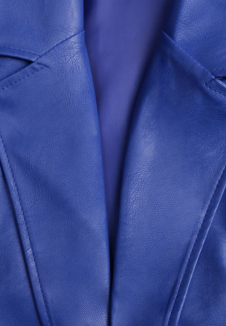 Granatowa Marynarka o Pudełkowym Fasonie z Ekoskóry z Poduszkami w Ramionach Sunins 8