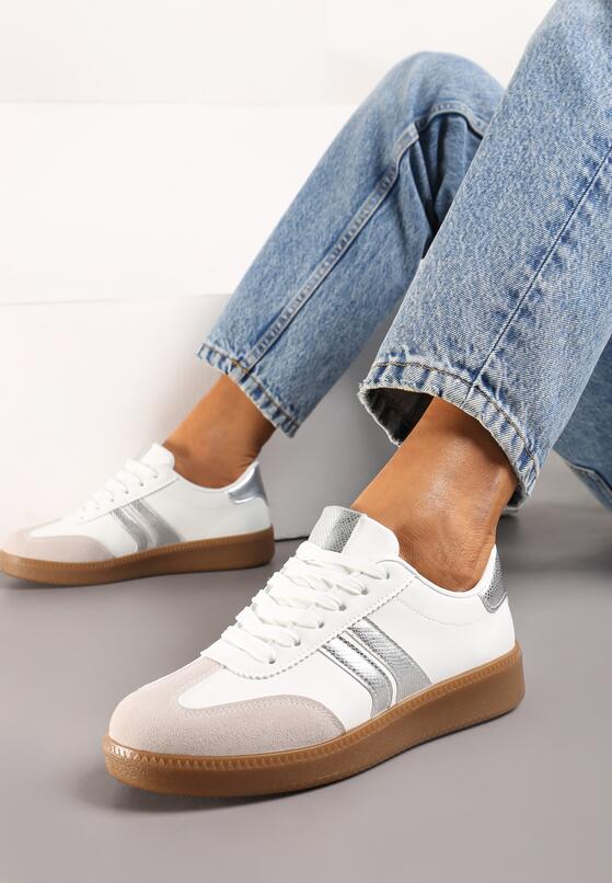 Biało-Srebrne Sneakersy Tenisówki na Kauczukowej Podeszwie Alleia 1