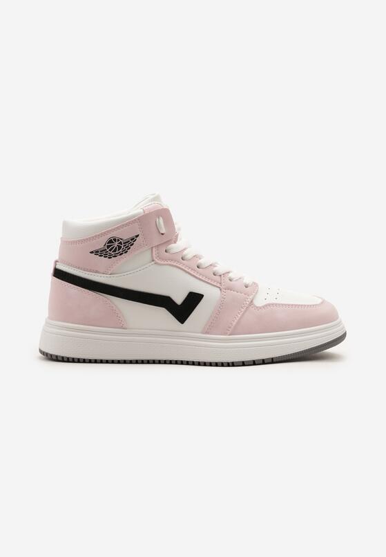 Biało-Różowe Płaskie Sneakersy za Kostkę z Ozdobnymi Przeszyciami Moonwera 4