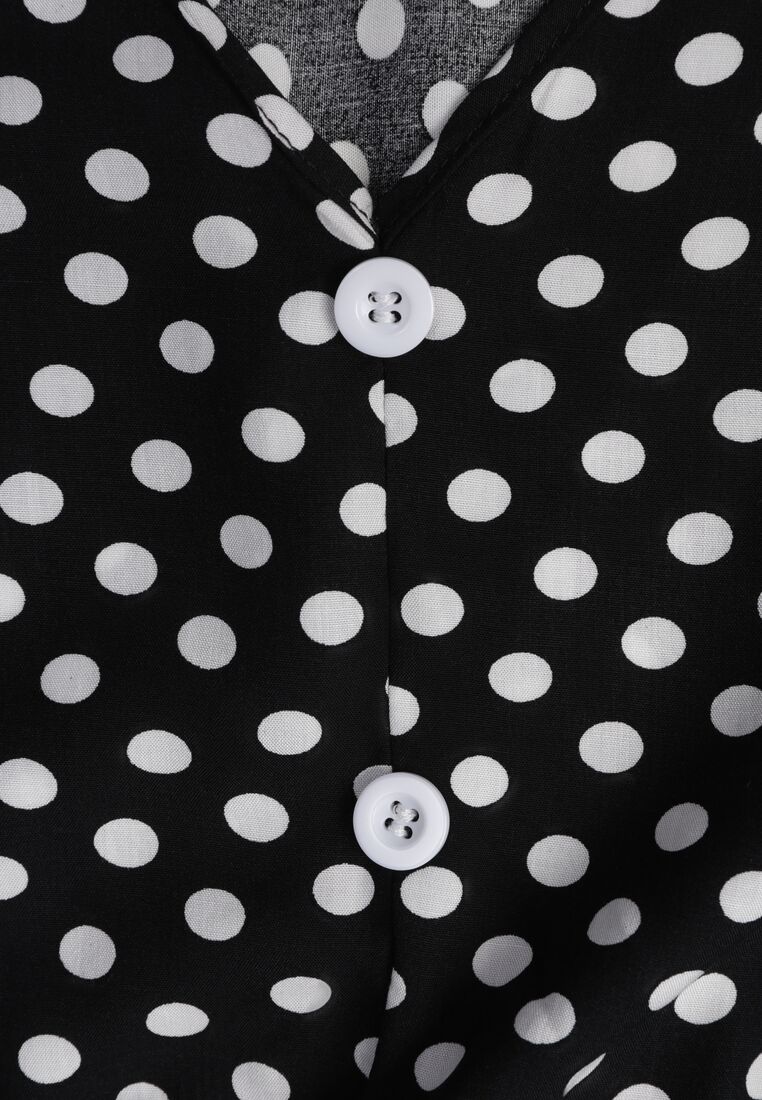 Czarna Bawełniana Sukienka z Gumką w Pasie i Falbanką Romilla 8