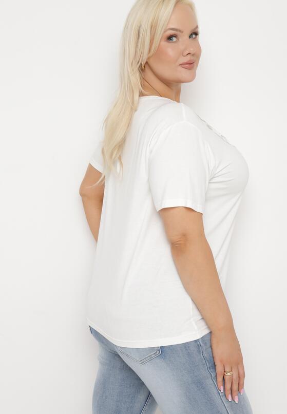 Biały Klasyczny T-shirt z Koronką przy Dekolcie Fioma 3