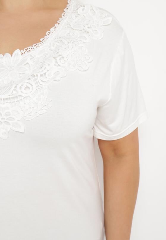 Biały Klasyczny T-shirt z Koronką przy Dekolcie Fioma 5