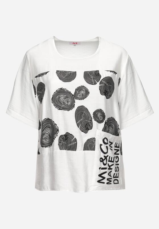 Biały Bawełniany T-shirt z Nadrukiem i Kieszonką Lovelina 6