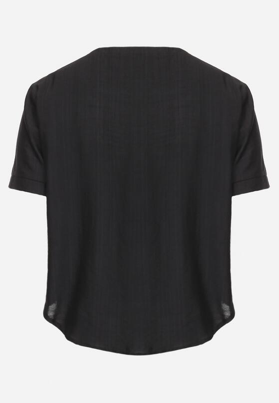 Czarna Bawełniana Bluzka T-shirt z Krótkim Rękawem z Nadrukiem i Guzikami Fiomara 7