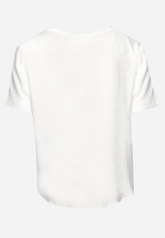 Biała Bawełniana Bluzka T-shirt z Krótkim Rękawem z Nadrukiem i Guzikami Fiomara 7