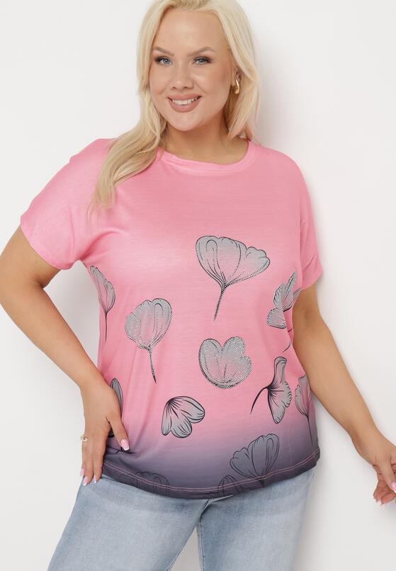 Różowy T-shirt z Krótkim Rękawem Ozdobiony Cyrkoniami Flovilla 1