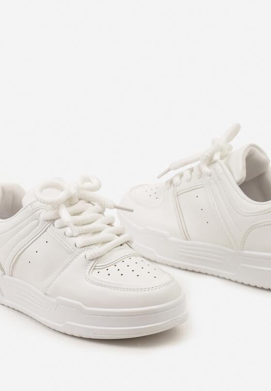 Białe Sneakersy do Kostki z Ekoskóry na Grubej Płaskiej Podeszwie ze Sznurowaniami Uziliana 6
