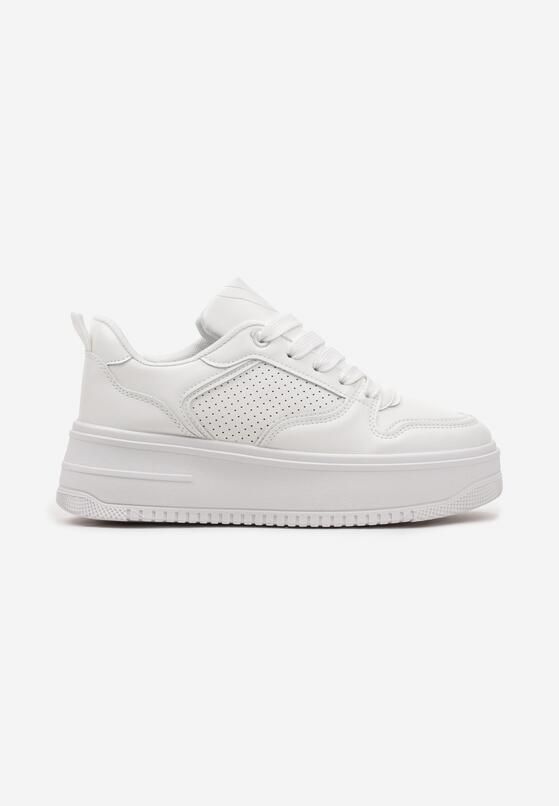 Białe Sneakersy z Imitacji Skóry Do Kostki na Grubej Podeszwie ze Sznurowaniami Famera 4