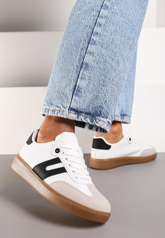 Biało-Czarne Sneakersy na grubej Podeszwie przed Kostkę z Ozdobnymi Wstawkami na Cholewce Ebienna 3