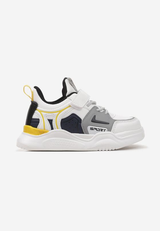Biało-Niebieskie Buty Sportowe Sneakersy na Płaskiej Podeszwie na Rzep i ze Sznurowaniem z Ozdobnymi Wstawkami Fraestia 1