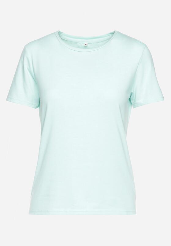 Miętowy Gładki T-shirt z Krótkim Rękawem Elldora 6