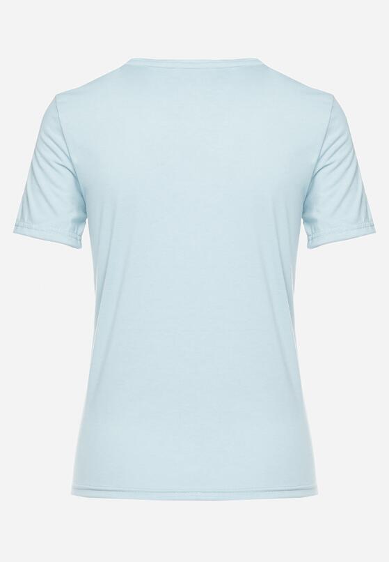 Jasnoniebieski Gładki T-shirt z Krótkim Rękawem Elldora 7
