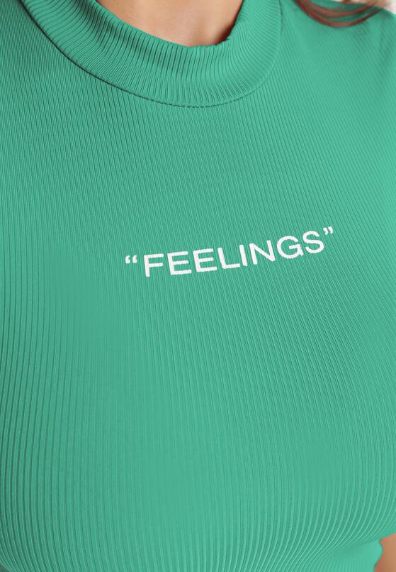 Zielony T-shirt o Krótkim Dopasowanym Kroju z Napisem Ebira 5