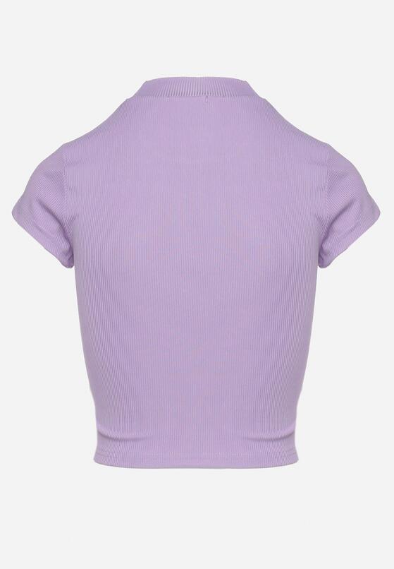 Fioletowy T-shirt o Krótkim Dopasowanym Kroju z Napisem Ebira 7