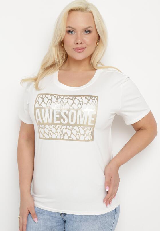 Biały Bawełniany T-shirt z Ozdobnym Napisem Floerin 1