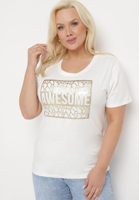 Biały Bawełniany T-shirt z Ozdobnym Napisem Floerin 2