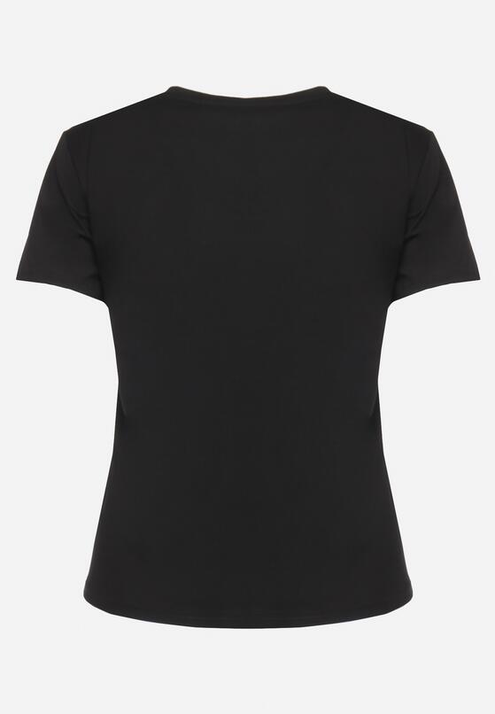 Czarny Bawełniany T-shirt Koszulka z Krótkim Rękawem z Nadrukiem i Cyrkoniami Qumara 7